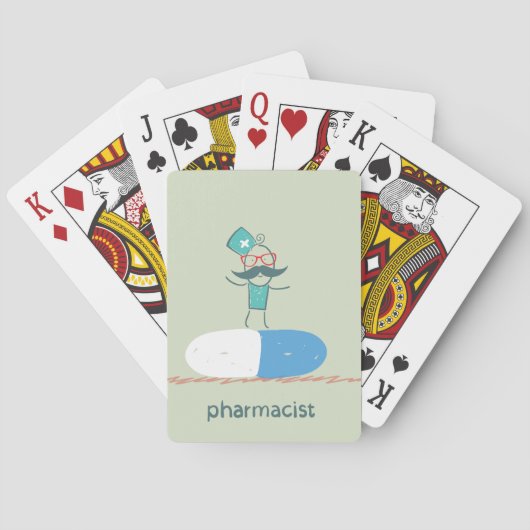 Pharmazeutischer Unternehmer auf einer Tablette Spielkarten (Rückseite)