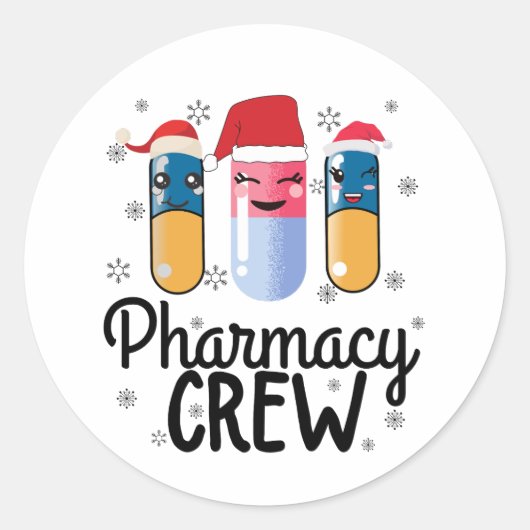 Pharmazie-Crew. Apotheker Weihnachts-T - Shirt Runder Aufkleber (Vorderseite)