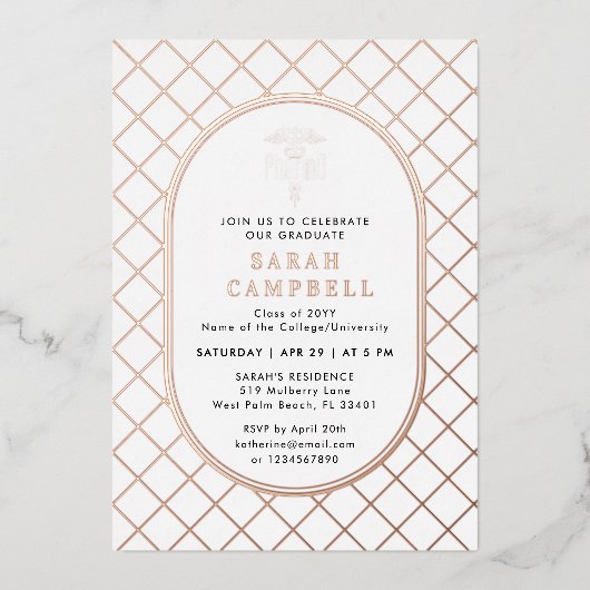 PharmD Doktor der Pharmazie Abschluss Karo Muster Folieneinladung (Vorderseite)