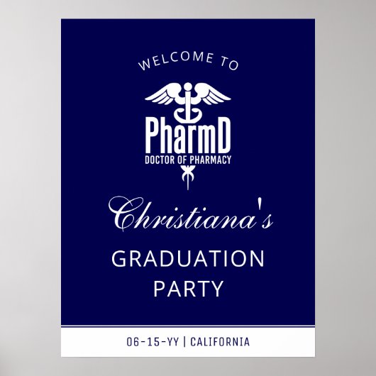 PharmD Navy Blue White Grad Party Begrüßungszeiche Poster (Vorne)
