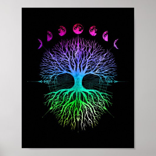 Phasen des Mondbaums des Lebens Hippy Poster (Vorne)