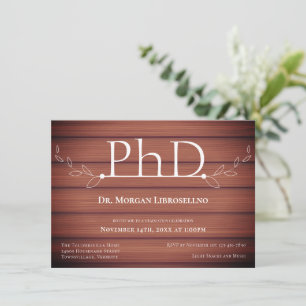 PhD Abitur Wood Rustic Graduation Party Einladung