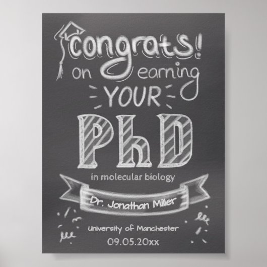 PhD Abschluss begrüßt Chalkboard-Universität Poster (Vorne)