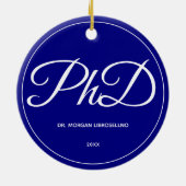 PhD Abschluss Blue Name Year Keramik Ornament (Hinten)