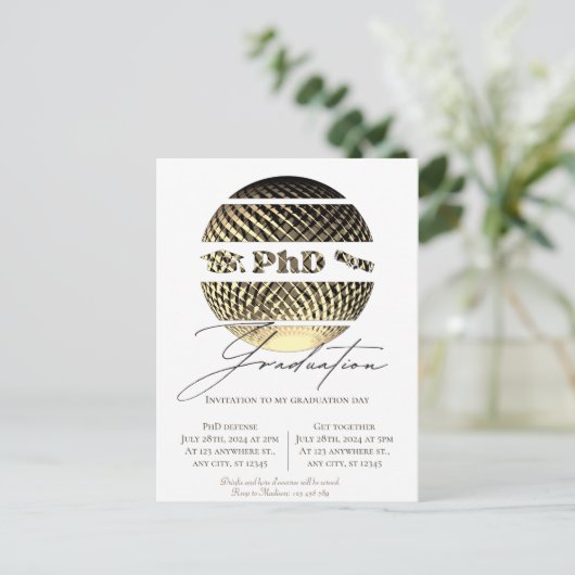 Phd-Abschluss-Einladung Postkarte (Stehend Vorderseite)