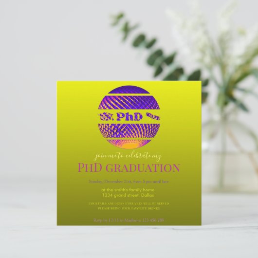 Phd Abschluss Einladungskarte Einladung (Stehend Vorderseite)