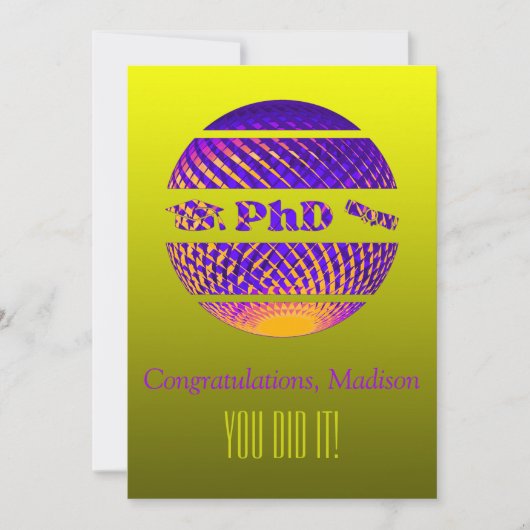 PhD Abschluss Grußkarte farbig Einladung (Vorderseite)