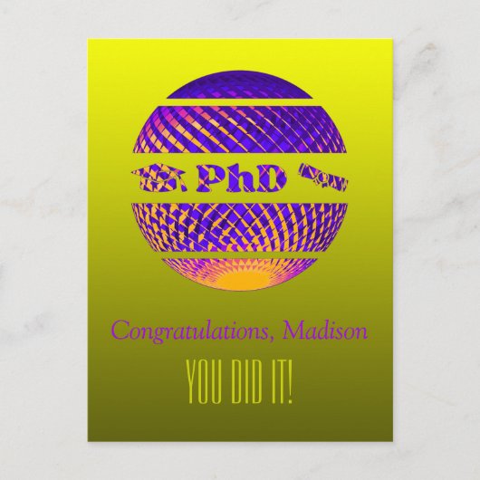 PhD Abschluss Grußkarte farbig Postkarte (Vorderseite)