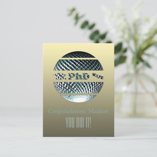 PhD Abschluss Grußkarte platinblau Postkarte (Stehend Vorderseite)