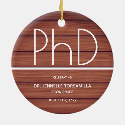 PhD-Abschluss Holzhintergrund Keramik Ornament (Hinten)