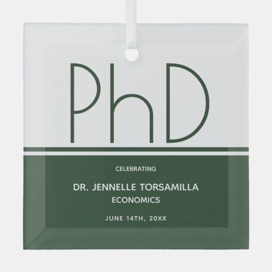 PhD-Abschluss mit weißem grünem Keepsake Ornament Aus Glas (Vorderseite)