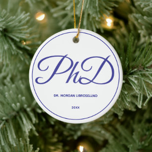 PhD Abschluss Weißblauer Name Jahr Keramik Ornament