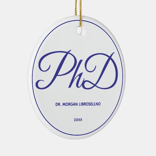 PhD Abschluss Weißblauer Name Jahr Keramik Ornament (Rechts)
