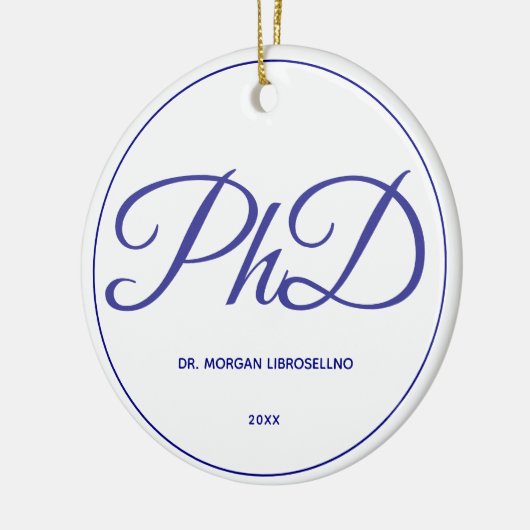 PhD Abschluss Weißblauer Name Jahr Keramik Ornament (Links)