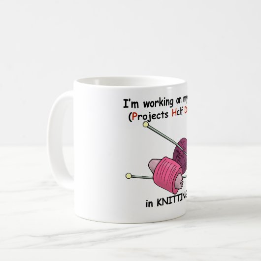 PhD beim Stricken Kaffeetasse (Vorderseite Links)