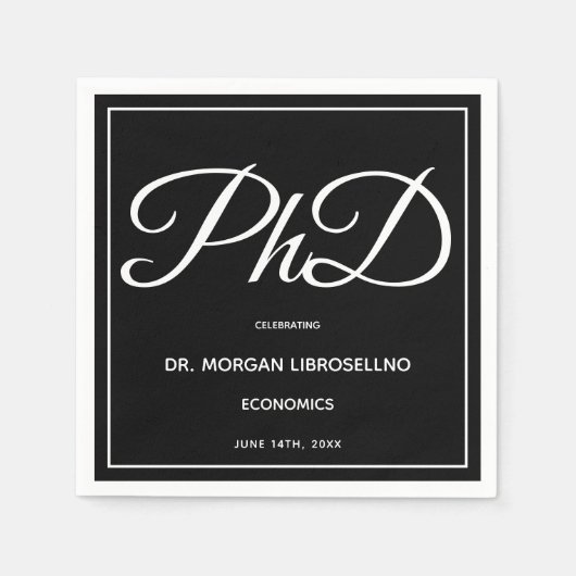 PhD Black Graduation Party Napkins Serviette (Vorderseite)