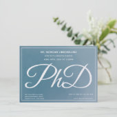 PhD Blue Graduation Party Einladung (Stehend Vorderseite)