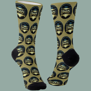 Phd Cap Gold Schwarzes Muster Doktorand Socken