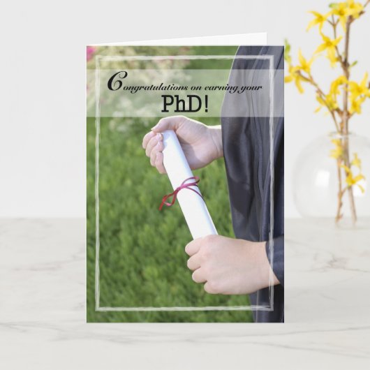 PHD Degree Abschluss Herzlichen Glückwunsch, Diplo Karte (Gelbe Blume)