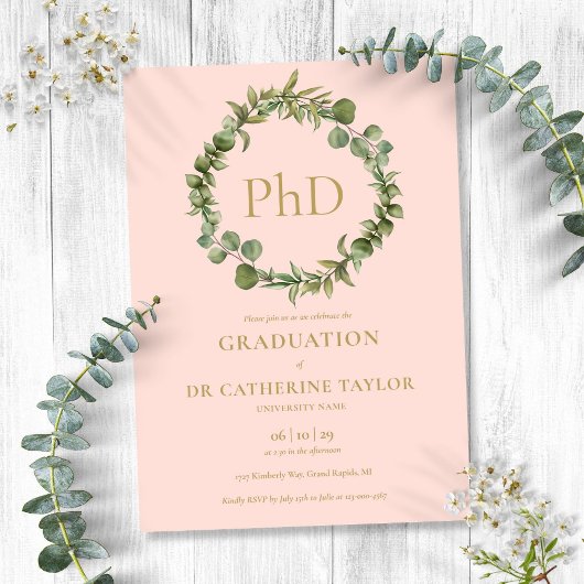 PhD Degree Blush Pink Garland Abschluss Einladung