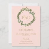 PhD Degree Blush Pink Garland Abschluss Einladung (Vorderseite)