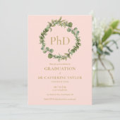 PhD Degree Blush Pink Garland Abschluss Einladung (Stehend Vorderseite)
