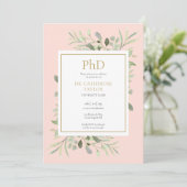 Phd Degree Blush Pink Greenerity Foto Abschluss Einladung (Stehend Vorderseite)
