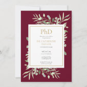 Phd Degree Burgundy Greenery Foto Abschluss Einladung (Vorderseite)