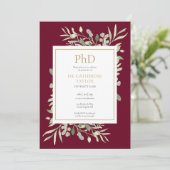 Phd Degree Burgundy Greenery Foto Abschluss Einladung (Stehend Vorderseite)