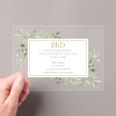 Phd Degree Greenery Floral Gold Abschluss Acryleinladungen (Insitu (Handheld))