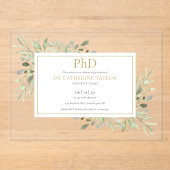 Phd Degree Greenery Floral Gold Abschluss Acryleinladungen (Vorderseite)