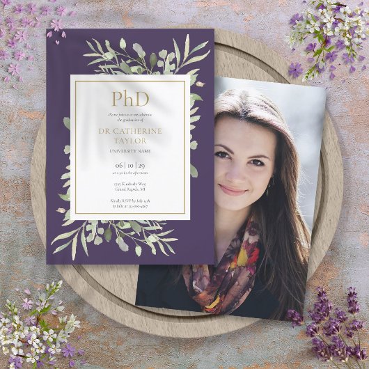 Phd Degree Greenery Lila Foto Abschluss Einladung