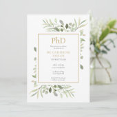Phd Degree Watercolor Greenerity Gold Abschluss Einladung (Stehend Vorderseite)