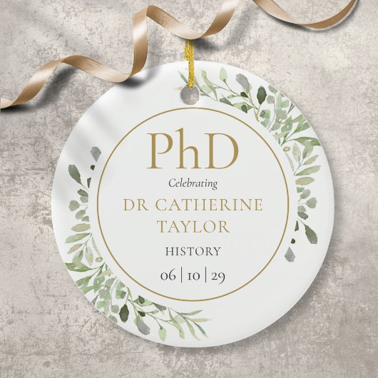 Phd Degree Watercolor Greenery Keepake Keramik Ornament