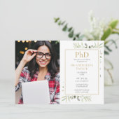 Phd Degree Watercolor Grüne 2 Foto Abschluss Einladung (Stehend Vorderseite)