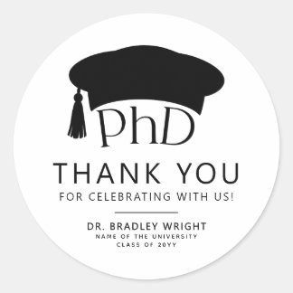 PhD Doctoral Grad Hat Graduation Thank You Runder Aufkleber