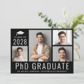 PhD Doktorat 5 Foto Black Graduation Party Einladung (Stehend Vorderseite)