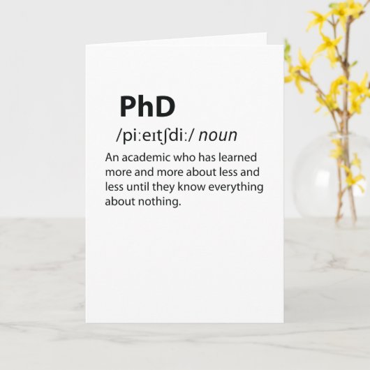 PhD Funny Dictionary Definition Karte (Gelbe Blume)