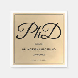 PhD Gold Black Graduation Party Serviette