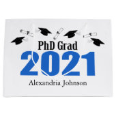 PhD Grad 2021 Abschluss Geschenkbeutel (blau) Große Geschenktüte (Vorderseite)