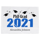 PhD Grad 2021 Abschluss Geschenkbeutel (blau) Große Geschenktüte (Rückseite)