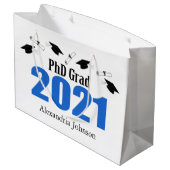 PhD Grad 2021 Abschluss Geschenkbeutel (blau) Große Geschenktüte (Rückseite Schrägansicht)