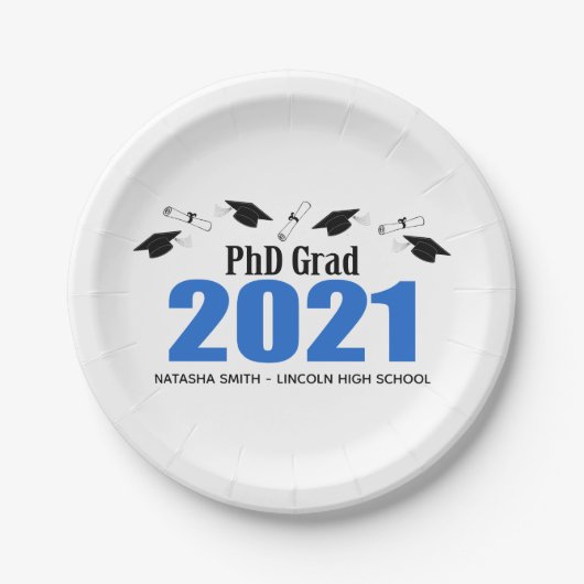 Phd Grad 2021 Graduationskarten und Diplome (blau) Pappteller (Vorderseite)