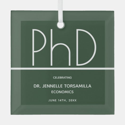 PhD-Grad-Abschluss "Green Keepake" Ornament Aus Glas (Vorderseite)