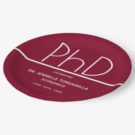 PhD-Grad-Absolventen Partei Burgund Pappteller (Schrägansicht)