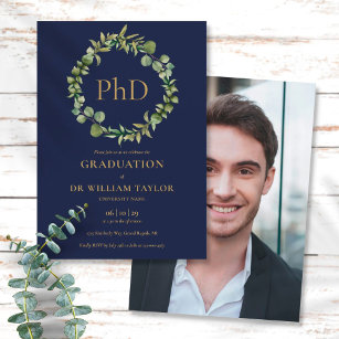 PhD Grad Blue Garland Foto Graduation Party Einladung