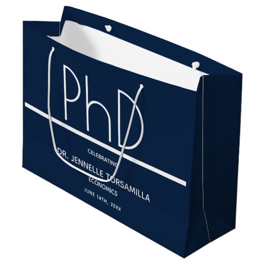 PhD Grad Blue Graduation Party Große Geschenktasch Geschenktüte (Vorderseite Schrägansicht)