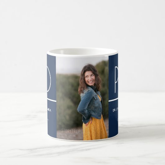 PhD-Grad Blue White Abschluss Foto Keepake Kaffeetasse (Mittel)