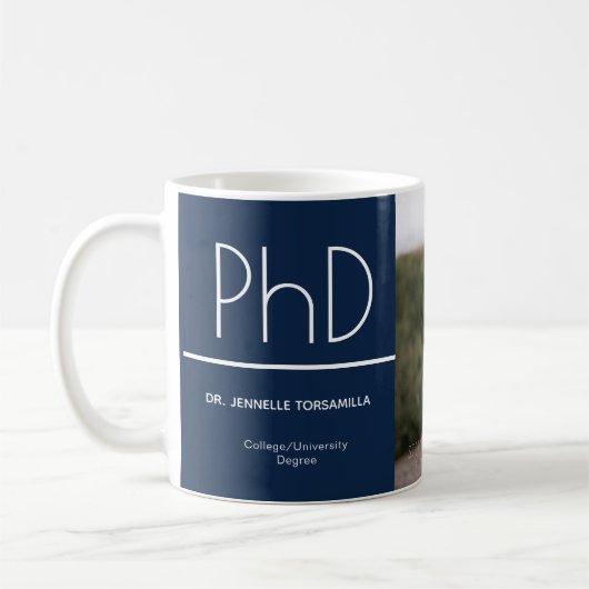 PhD-Grad Blue White Abschluss Foto Keepake Kaffeetasse (Links)