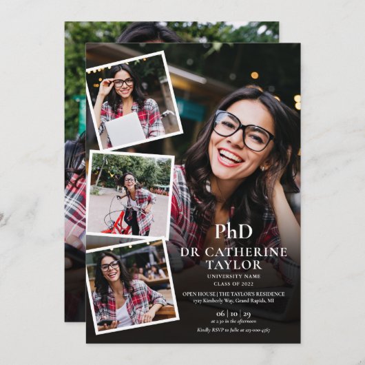 PhD-Grad-Fotocollage-Graduationspartei Einladung (Vorne/Hinten)